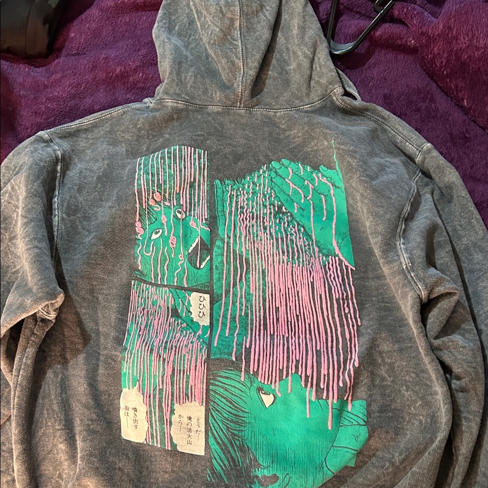 Ripple Junction Gray Hoodie with Green and Pink Graphic
